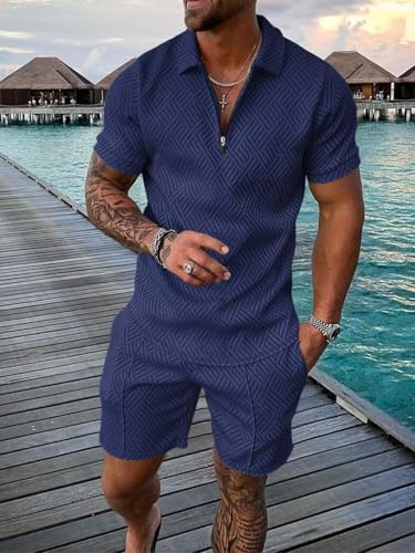 Size XL Navy Blue Mens Short Sets 2 Piece Outfits Polo Shirt Fashion Summer Tracksuits Casual Set Short Sleeve and Shorts Set for Men2