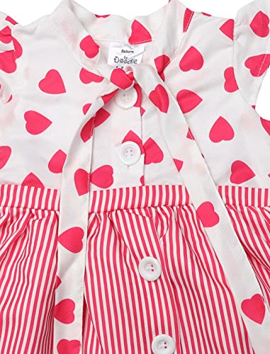 Image of Doodle Dress for Baby Girls| Breathable Frock for Girls| White & Pink Colour Baby Girl Dress| Knee Lenght Dress for Girls| Baby Frocks Waist Tie-up| Cap Sleeves Kids Frock| Age 1 to 2 Years