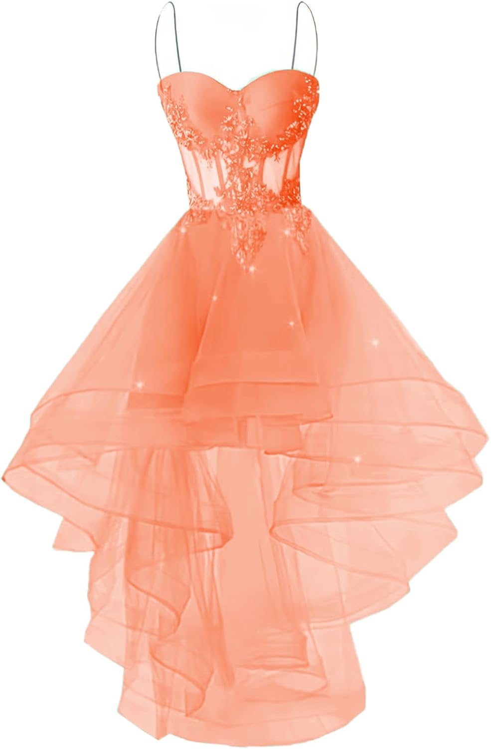 Sparkly Tulle Short Homecoming Dresses High Low Spaghetti Straps Prom Dress Off Shoulder DAMA Dresses for Quinceanera