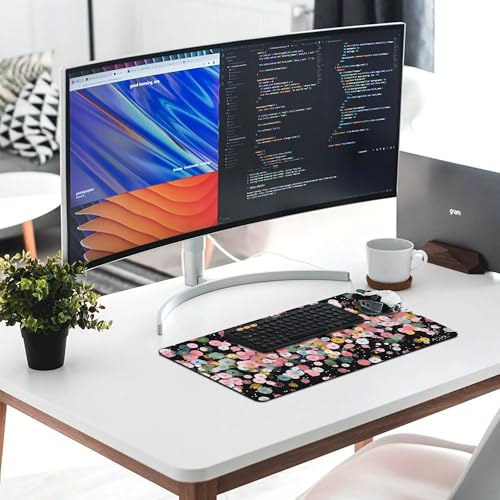 Image of Colorful Daisies Extended Gaming Mouse Pad, with Stitched Edges Large Mouse Pad Desk Protector, Rubber Base Mousepad Keyboard Mouses Mat for Work Game Office Home- 32 inch X 16 inch Inch
