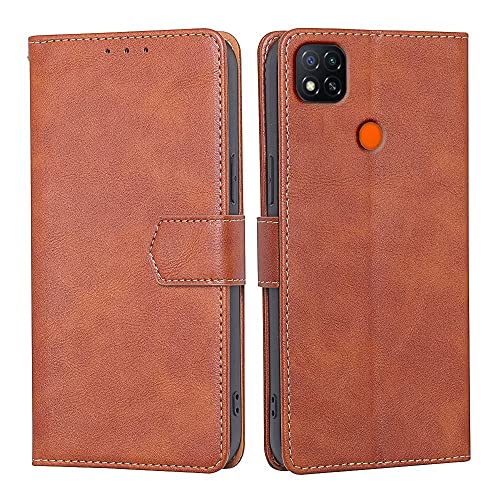 Cover per Redmi 9C 9C 10A 6.53 Inches Custodia Flip Portafoglio Magnetica Libro Bumper Case - marrone pelle