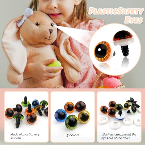TOAOB 20 Sets Safety Eyes 15mm Coloured Crochet Eyes Amigurumi Plastic Animals Doll Eye 5 Colors with Washers for Crochet Craft Puppet Making - Image 3