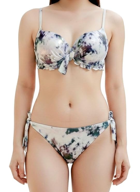 Women's Everyday Printed Silk 2 Piece Lingerie Set| Bra and Macing Knicker Set Padded Inner wear| Gift for Your Love One| Silk Bra and Tie Back Knicker Set| Swim, Beach (Cream, M)-image-38