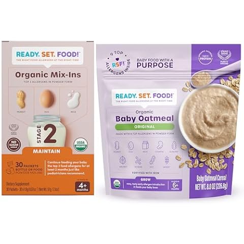Ready, Set, Food! | Organic Mix-ins and Oatmeal Variety Pack | Stage 2 Mix-ins - 30 Days + Oatmeal Cereal, Original, 15 Servings| with 3 to 9 Top Allergens: Peanut, Egg, Milk and more Cover
