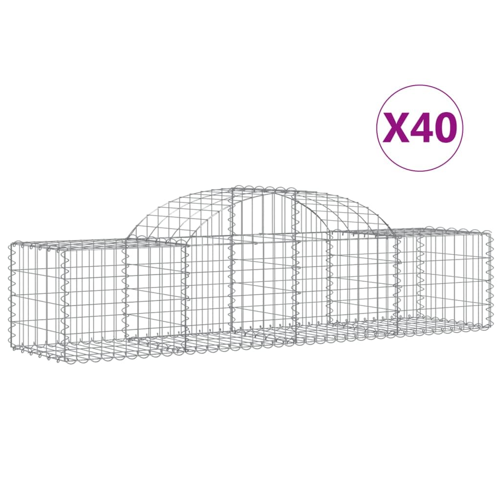Kosze gabionowe ocynkowane żelazo 40 sztuk 200 x 50 x 40/60 cm dekoracyjne bariery dźwiękochłonne do ogrodu ze wzmocnionymi haczykami