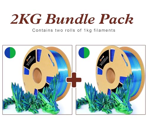 Image of LOVOON Silk PLA 3D Printer Filament Bundle 2 KG, PLA Filament 1.75mm, Shiny Silk Blue /Green Dual Color Change by Angle, 3D Printing Filament for Most FDM Printers and 3D Pen, 1KG X 2 Spools