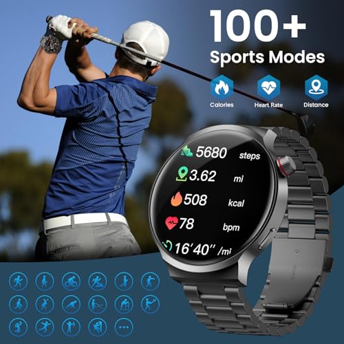 Image of AMAZTIM Smart Watch for Men, 1.85 inch Large Display, 40-Day Daily Use Battery, Answer /Make Calls, 100+ Sports Modes, Compatible Android & iOS (Includes Steel Strap & Charging Dock)