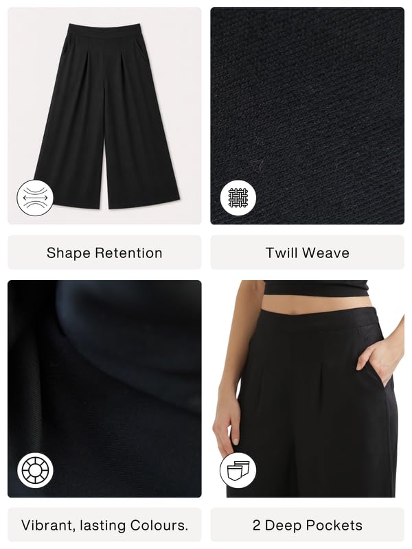 Image of SAADAA Palazzo Pants for Women Half-Elasticated Waistband | Palazzo for Women in Soft Viscose Fabric | Regular Fit with Mid Rise Waist & Deep Pockets | Versatile for Formal & Casual Wear
