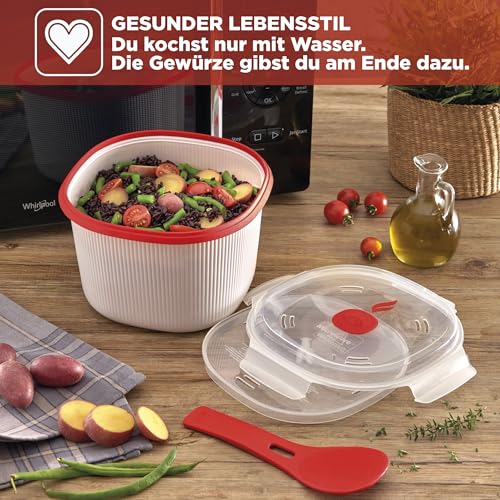 Snips - Microwave Reiskocher und Getreidekocher, Rice Cooker 2,70L mit Spachtel und Schüssel Stärke, Mikrowellenschüssel Weiß 20x20,5x14,50, Mikrowellenbehälter für Schnelle Zubereitung, Made in Italy