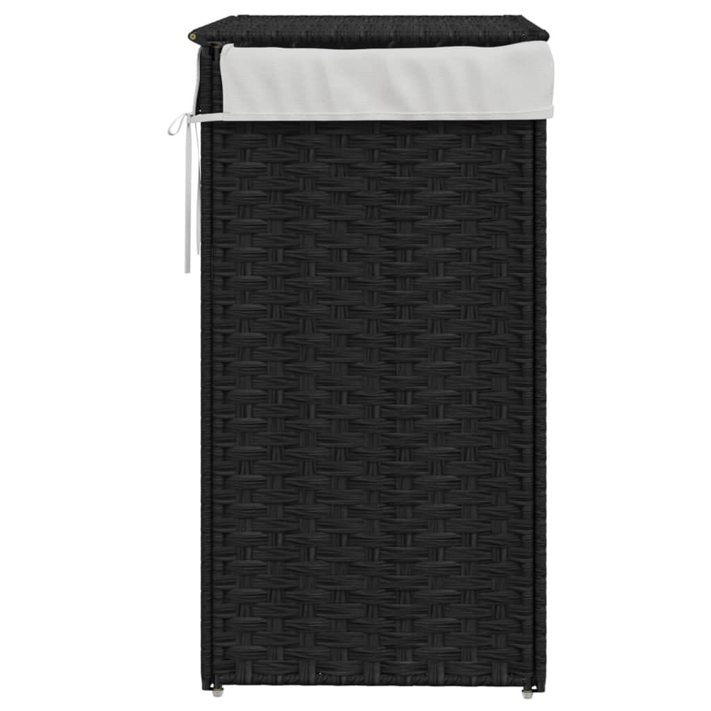 Mangloder - Cesto portabiancheria con coperchio, in polyrattan, nero, 46 x 33 x 60 cm, pieghevole con manico, per la biancheria sporca, per bagno, lavanderia