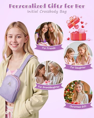 Birthday Gifts for 8 9 10 11 12 13 14 15 16 17 18 19 Year Old Girls, Monogram Crossbody Bags for Women Girls, Mini Lightweight Cross Body Purse, Cute Trendy Travel Fanny Pack with Letter2
