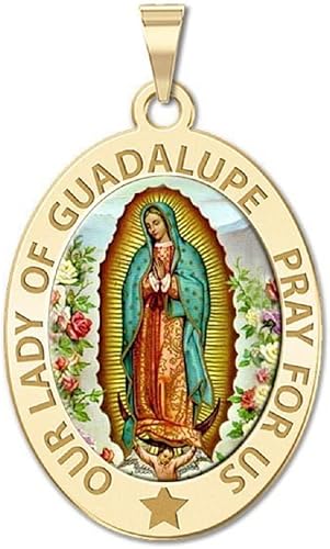 PicturesOnGoldcom Medalla religiosa ovalada de Nuestra Señora de Guadalupe en plata de ley y oro de 10 quilates o 14 quilates
