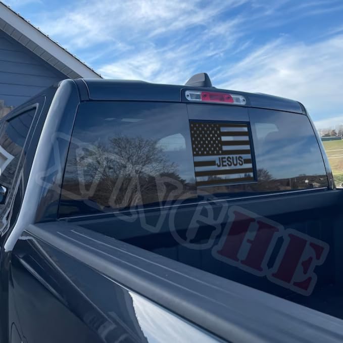 Image of Xinghe for Dodge Ram 2009 to 2024 2025 2026, American Flag Decals Stickers for Truck Back Middle Window, Matte Black USA Flag Decal