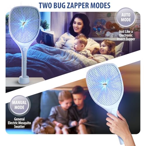 Pestzilla - Bug Zapper Racket with Powerful Grid - Easy to Use, Lightweight - Indoor & Outdoor Use - White -Electric Fly Swatter Racket