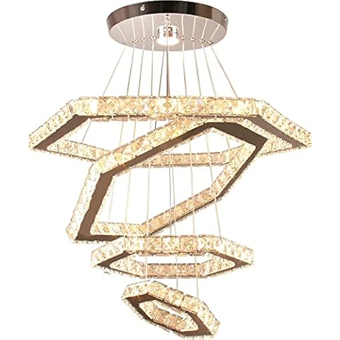 CXGLEAMING Moderner Kristall Polygon Kronleuchter 4 Ringe Lichter Hängelampe Halbbündige Deckenleuchte Cover