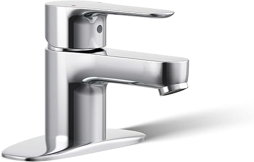 KOHLER K-98146-4-CP - Grifo de lavabo de baño de una sola manija con escudo, cromo pulido