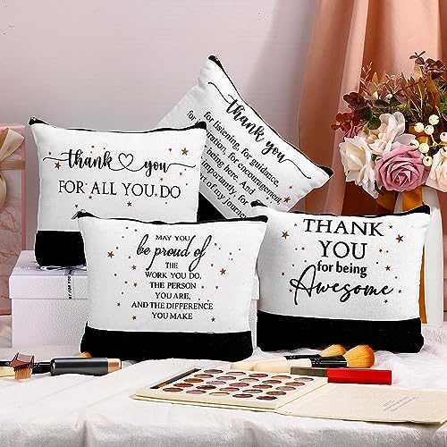 Cunno 30 Pcs Canvas Zipper Pouch Bulk Inspirational Quotes Makeup Bags 6 Style Employee Housekeeper Teacher Christmas Appreciation Gifts School Office Supplies for Travel Toiletry Organized(Classic)4