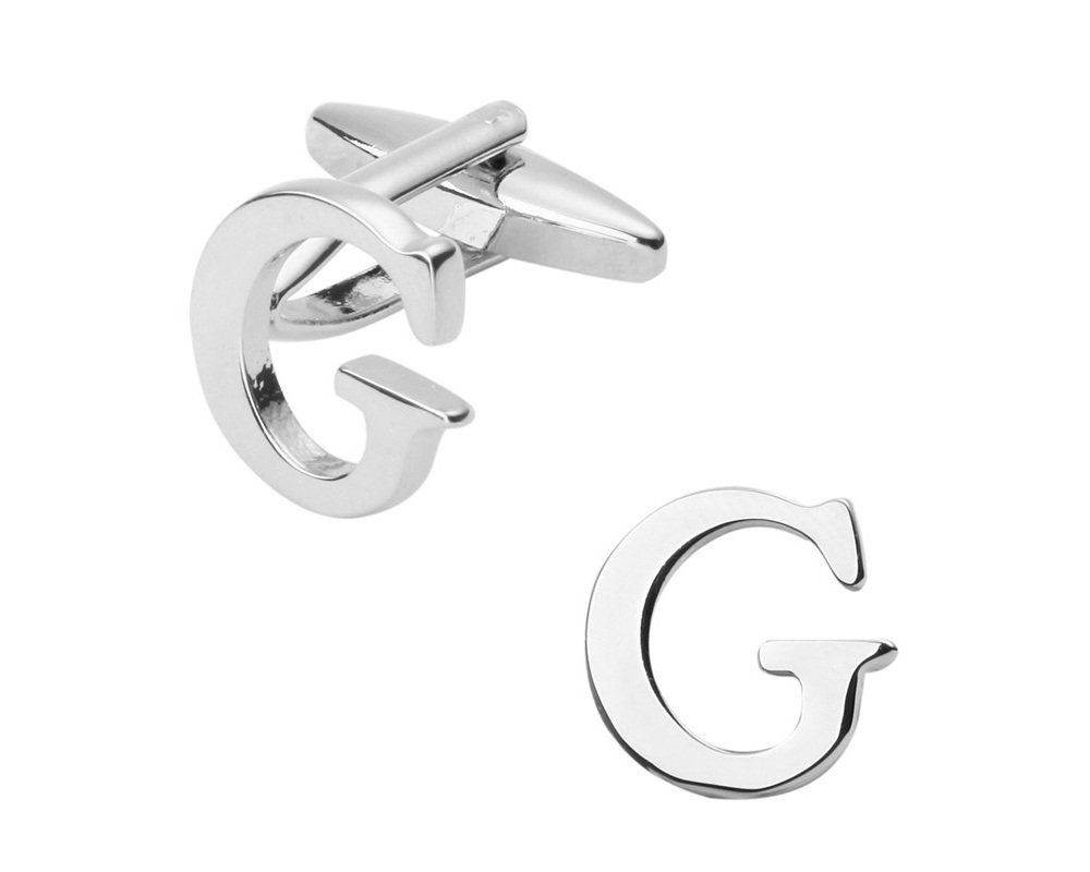 Mens Cufflinks Style Initial Alphabet Cufflinks Letter G Cufflink Silver White Steel Wedding accessories Business Present Cufflinks Gift