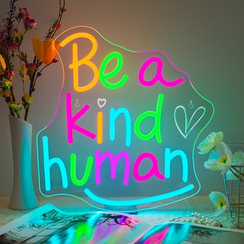 Image of LED Neon Signs for Wall Decor Be a Kind Human Colorful Letter Inspirational Words Neon Light USB Powered Dimmable Light up sign for Bedroom Home Party Gift Class Room Decor