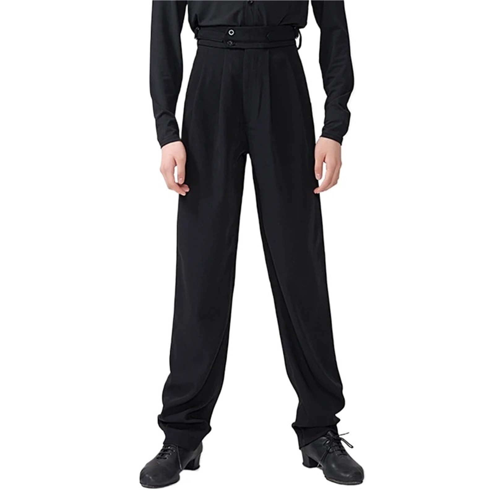 Pantalones de Baile Latino for Hombre, diseño Cintura Alta, Holgados, Negros, for Adultos, Ropa competición salón Cha para Hombre, Salsa, Jazz, Danza