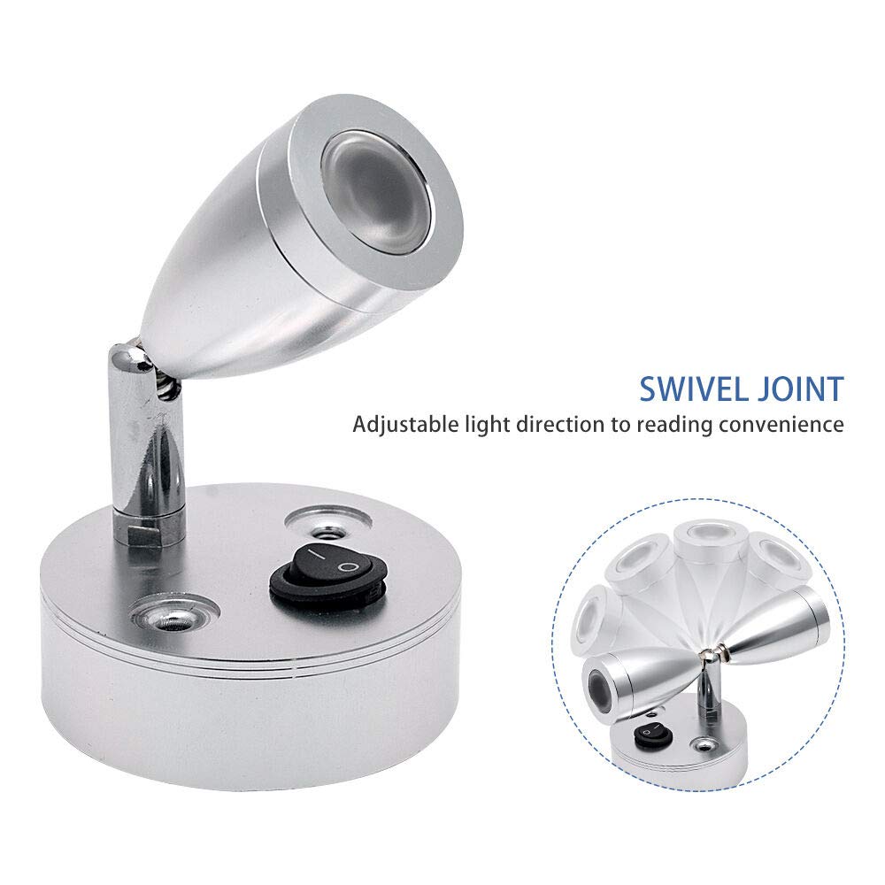 2 Luci Di Lettura A LED Da 3 W E 12 V Per Auto, Barche E Imbarcazioni, Con Interruttore Isolato Luce Bianca Calda 3000 K 220 Lm 60 X 96 Mm Nero 90312109