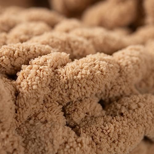 Carriediosa Chunky Knit Throw Blanket Chenille Loop Yarn Handmade Soft Fluffy Throws For Couch Sofa Bed Home Decor Breathable Cozy Heavy Thick Knitted Blanket Washable, 50" X 60" Tan Brown #TOP2