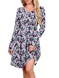KORSIS Womens Dress Casual Swing T Shift Autumn Winter Long Sleeve Round Neck Tunic Loose Fashion High Waist Floral Dresses with Legging XX-Large