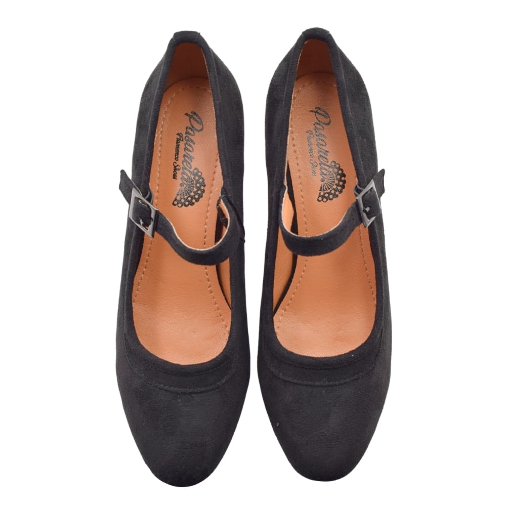 PASARELA - Zapatos de Baile Flamenco de Piel Vegana de Ante con Clavos para niña y Mujer Tallas 27 al 43 Color Negro Antelina