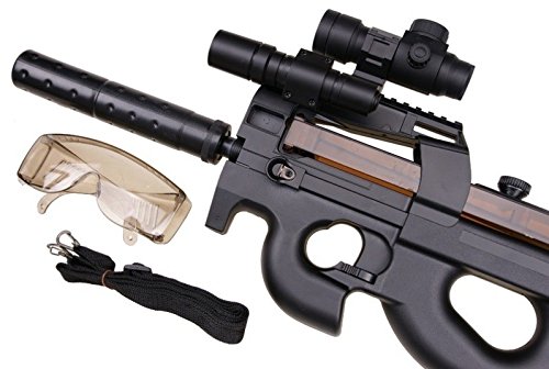CyberGun Paquete Completo con Accesorios - Arma para Airsoft, Modelo WD90, 0,5 Julios, Color Negro, Modelo eléctrico, Disparo único o ráfagas