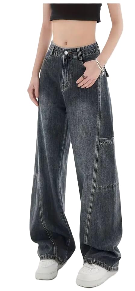 Image of ODDMONEKY Baggy Jeans for Women || Korean Jeans for Women || Wide Leg Korean High Waist Baggy Denim Pants (Wjeans-7)