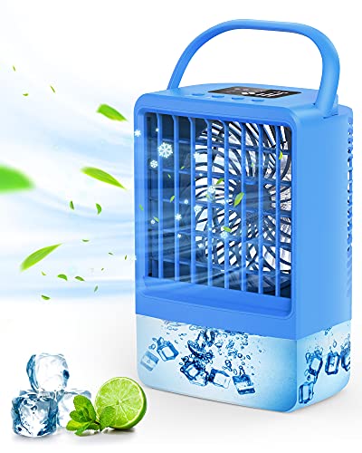Portable Air Conditioner Fan, Mini Evaporative Air Cooler, Personal Rechargeable Small Air Conditioner Portable, Air Cooling Fan With 3-Speed Mode 3 Color Light, Timer, for Room Home Office Dorm