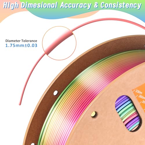 Image of ERYONE Silk Rainbow 3D Printer PLA Filament 1.75 + /- 0.03mm, Shiny Multicolor Filament PLA Fast Color Change 1KG(2.2LBS), Candy Rainbow
