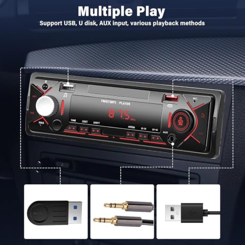 Image of Single Din Car Stereo FM /BT /MP3 Player with Dual USB & AUX | Bluetooth Calling, FM Radio Tuner, Dual USB Ports, AUX Input, LED Display