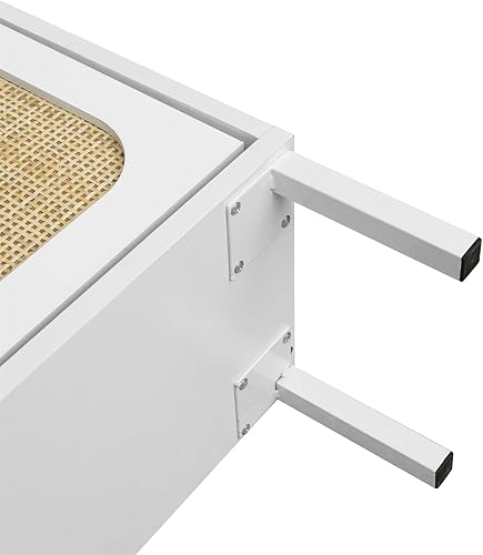 Miniatura 9 de ZeHuoGe Zapatero de ratán natural con 3 cajones abatibles, armario de almacenamiento estrecho blanco con patas de metal para tacones, zapatillas,