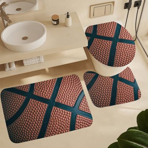 Juego de tres tapetes de piso de terciopelo coral con estampado de baloncesto miniatura 5