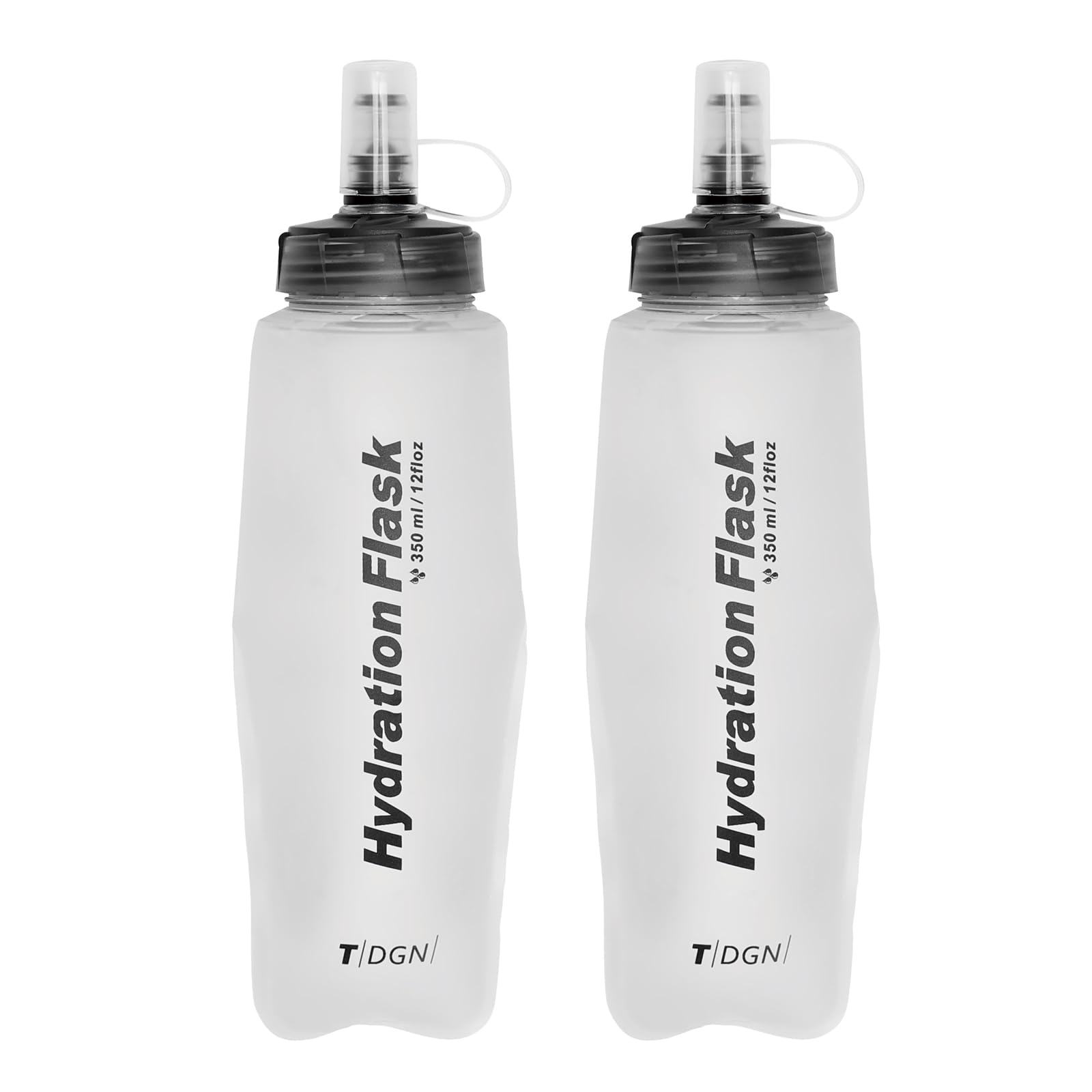 TRIWONDER 2 Pack Soft Flask TPU Collapsible Running Water Bottle for Hydration Pack Cycling Hiking Marathon (White 350ml)