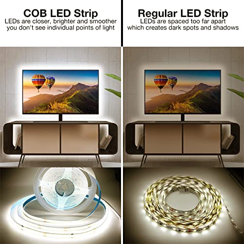 Image of DAYBETTER COB LED Strip, 16.4 ft White LED Strip Lights, Dimmable LED Light Strip 4000K Bright Neutral White, 24V, 1600LEDs, 2835 Flexible LED Tape Light for TV, Bedroom, Kitchen Cabinet, Closet