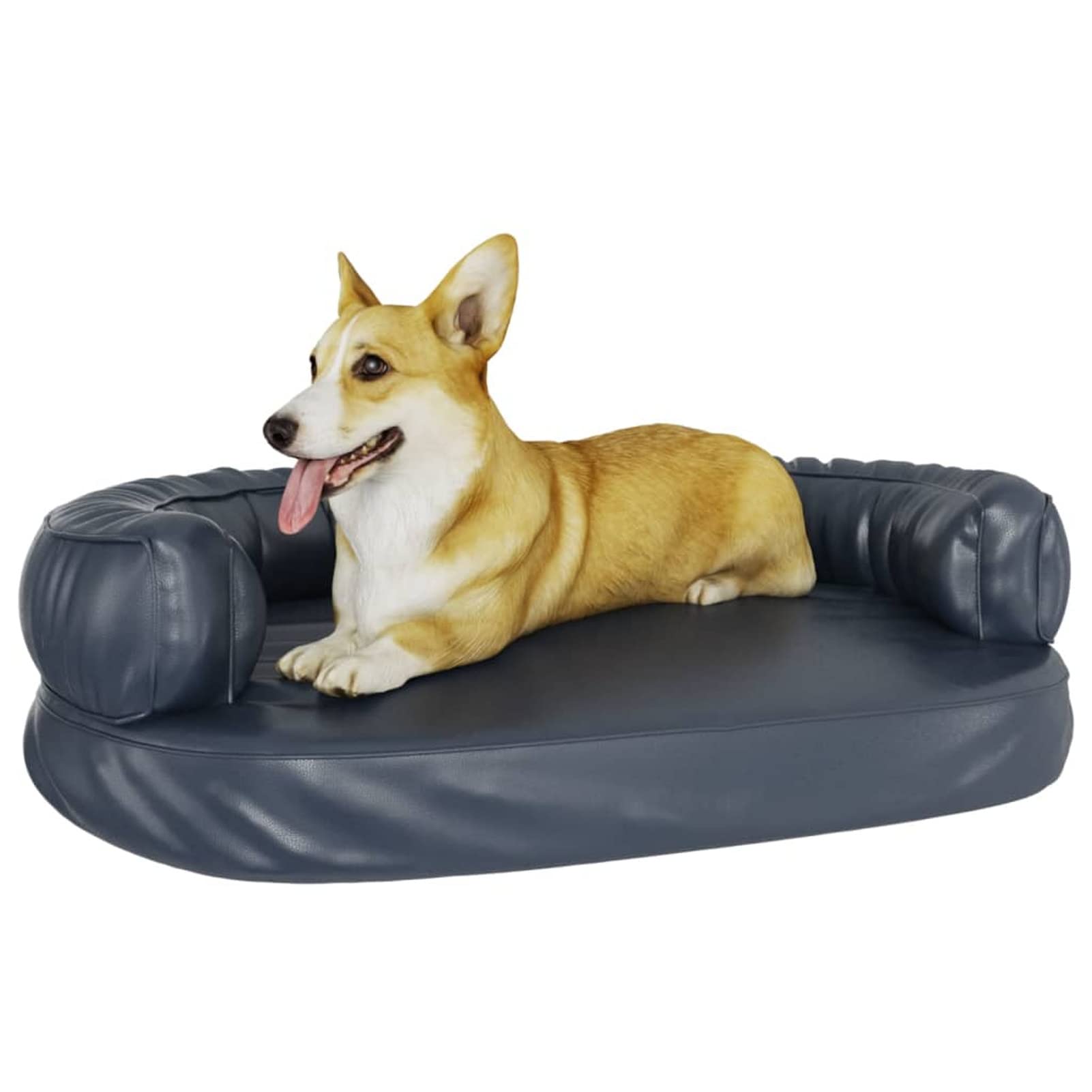 LAPOOH Ergonomisches Schaumstoff-Hundebett, Dunkelblau, 88 x 65 cm, Kunstleder, Hundebett, ergonomische Hundebett-Matratze, Hundekäfig-Bett, 171315