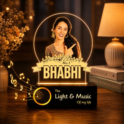 Image of ZOCI VOCI Personalized Rakhi Gift for Bhabhi, HD UV Printed Photo Lamp with Bluetooth Speaker, Warm White LED Acrylic Night Lamp, Custom Picture Gift for Sister-in-Law, Rakshabandhan Gift