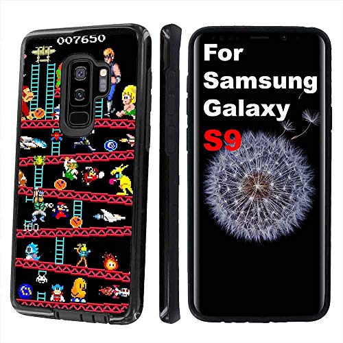 NakedShield Black Defender Phone Case Compatible for Samsung Galaxy S9,Retro Arcade Print,Dual-Layer,Edge Protection,TPU Rubber with PC Shell,Designed in USA