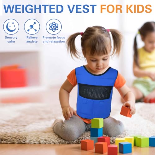 Image of Weighted Vest for Kids (Extra Small, Ages 3 to 4) with Sensory Issues Compression Vest for Kids, Including 6 Removable Weights Blue