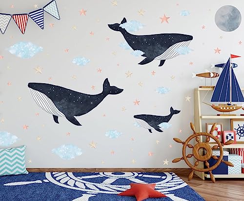 Vinilo Decorativo Ballena Acuarela para Pared 36x12 pulg miniatura 2