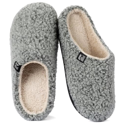 RockDove Women's Sherpa Fleece Clog Slipper, Size 5/6 UK Women, Light Gray