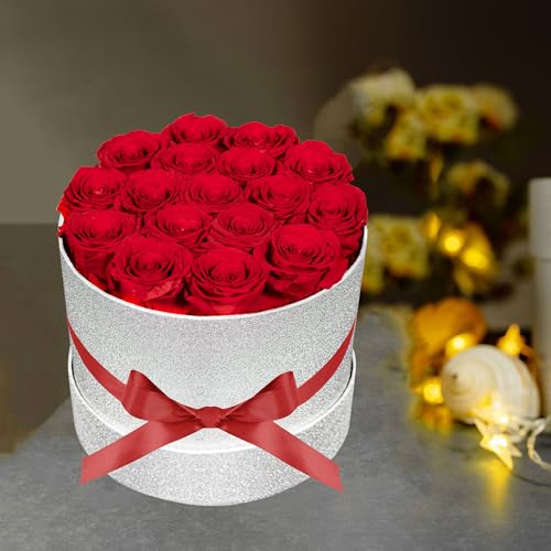 17 Red Flowers in Glitter Box, Birthday Gifts for Women, Preserved Flowers, Mothers Day Roses Gift for Mom
