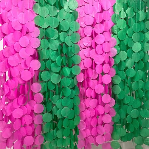 Image of 205 Ft Hot Pink and Green Party Decorations Circle Dot Backdrop Garland Tissue Paper Polka Dots Hanging Streamer for Witches Theme Birthday Bachelorette Wedding Engagement Party Supplies
