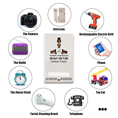 Spannungswandler 110V auf 230V, 100W Reiseadapter Weltweit Transformator 110V/120V bis 220V/240V, Reise Gadgets Anwendbare elektrische Geräte für USA Japan Thailand Mexiko China Verschiedene Länder