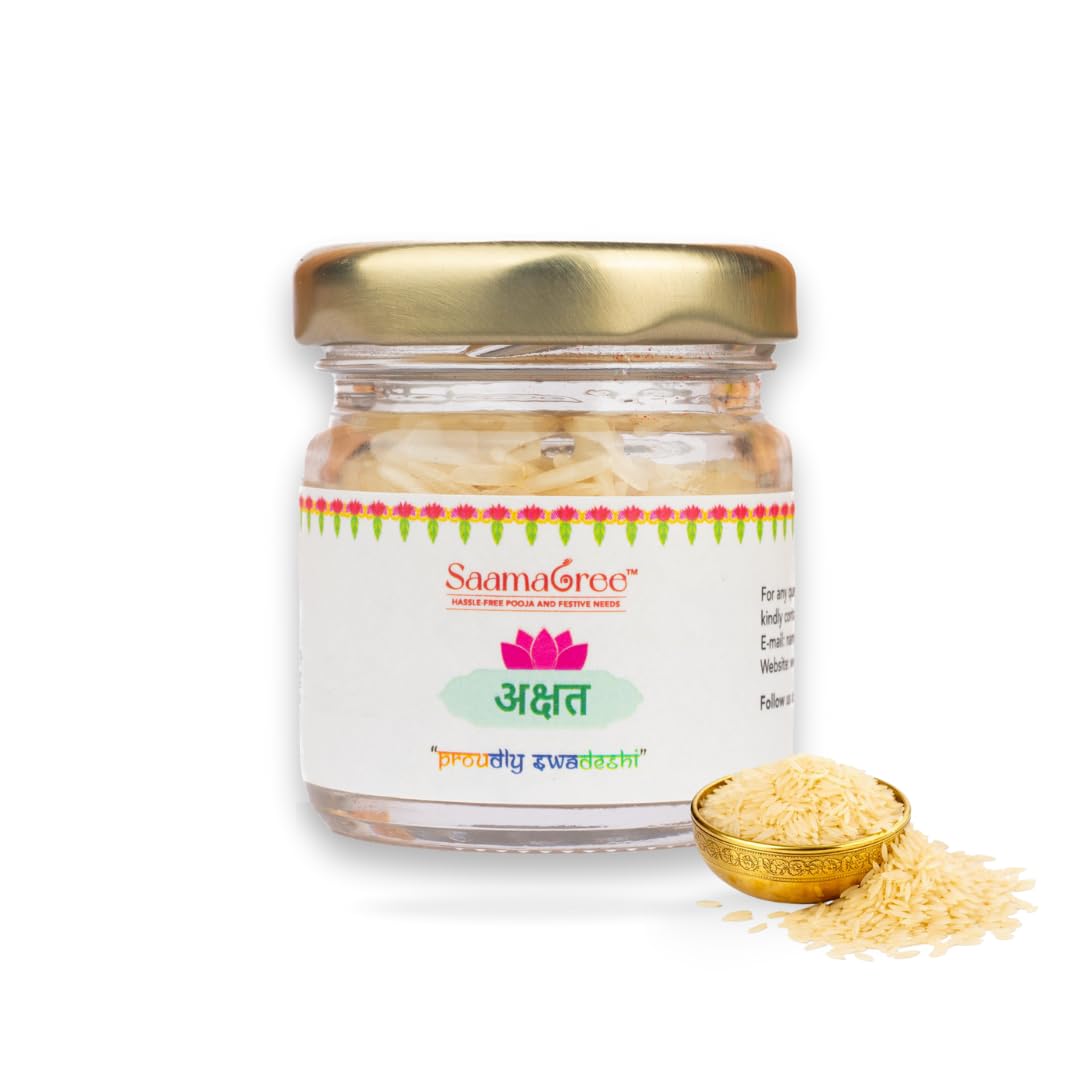 SAAMAGREE Akshat – 100% Pure & Unbroken Rice for Pooja, Havan & Rituals | Sustainably Sourced Natural Worship Rice | Daily Temple & Home Use | Premium Glass Jar Pack – 25g-image-6