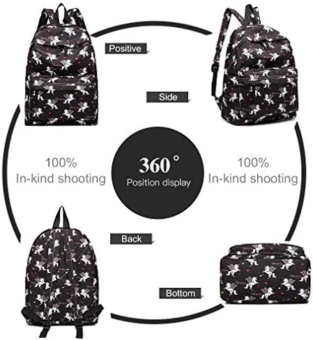 Kono Children's Backpacks Unicorn School Bag Canvas Rucksack for Girls and Boys Fashion Printed Bookbag for Students Teenagers Casual Daypack (Black)