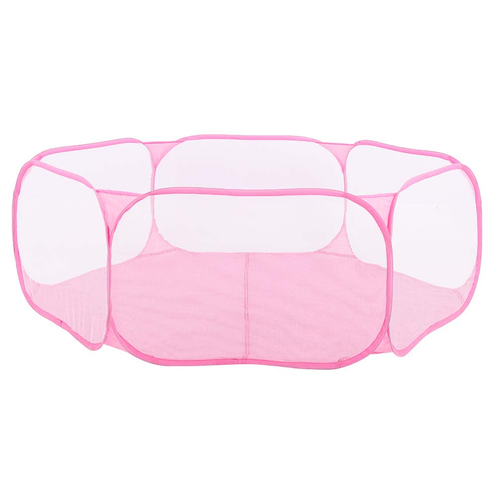 Joyzan Small Animal Playpen, Pet Playpen with Top Opening Outdoor Indoor Exercise Fence Transparent Mesh Cage Foldable Breathable Yark Fence for Chinchillas and Hedgehogs Hamster Cats Dogs(Pink)