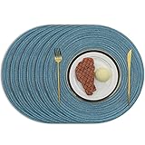 Pauwer Juego de 6 Manteles Individuales Redondos Trenzados, Algodón Antideslizante Salvamanteles Lavables, Alfombrillas de Comedor,Lago Azul